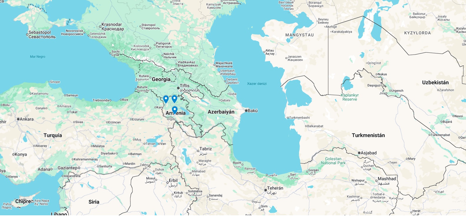 Mapa de la ruta per viatjar a Armènia