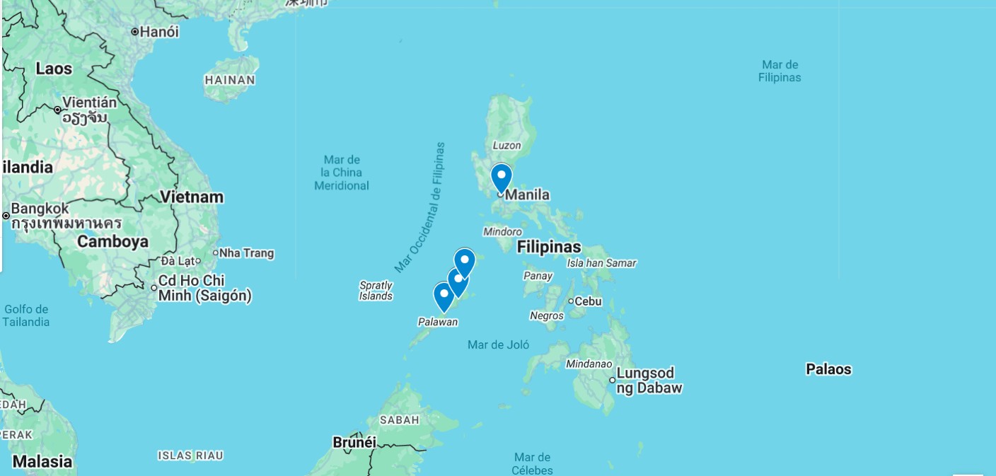 Mapa de la ruta per Filipines — Manila, Puerto Princesa, Port Barton i El Nido