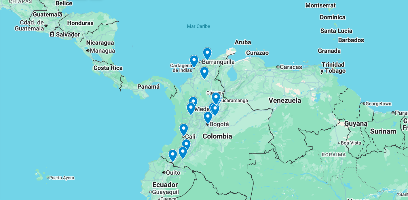 Mapa de la ruta per Colòmbia — 17 destins en 4 mesos