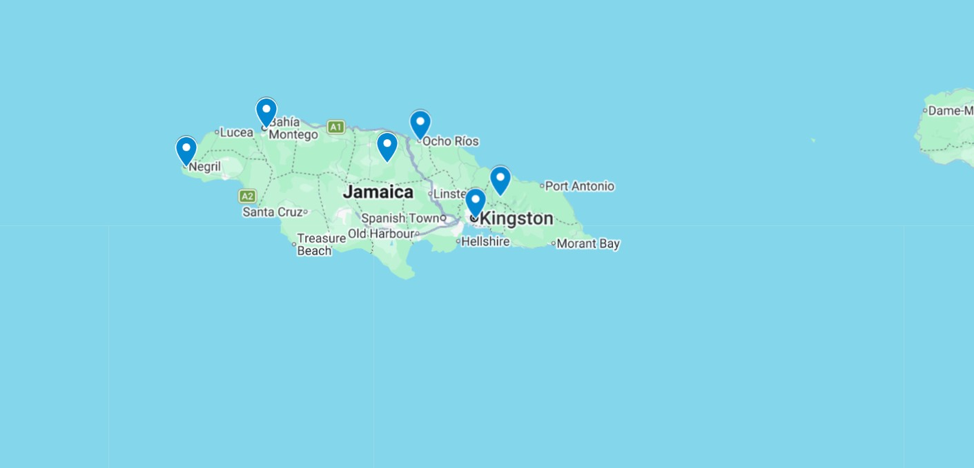 Mapa de la ruta per viatjar a Jamaica