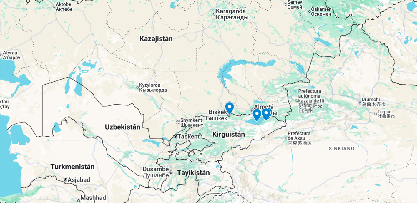 Mapa de la ruta pel Kirguizistan — Bishkek, Karakol, Issyk-Kul i Song-Kul