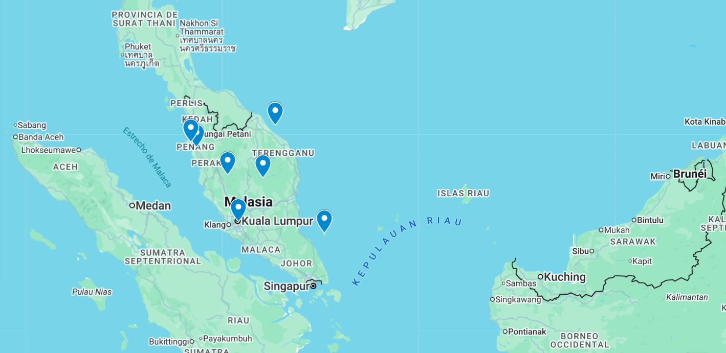 Mapa de la ruta per Malàisia peninsular