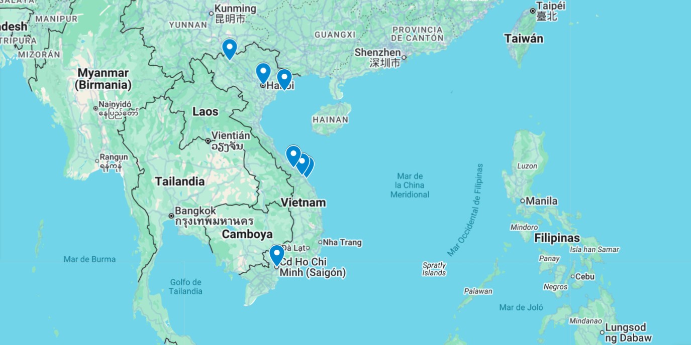 Mapa de la ruta per Vietnam