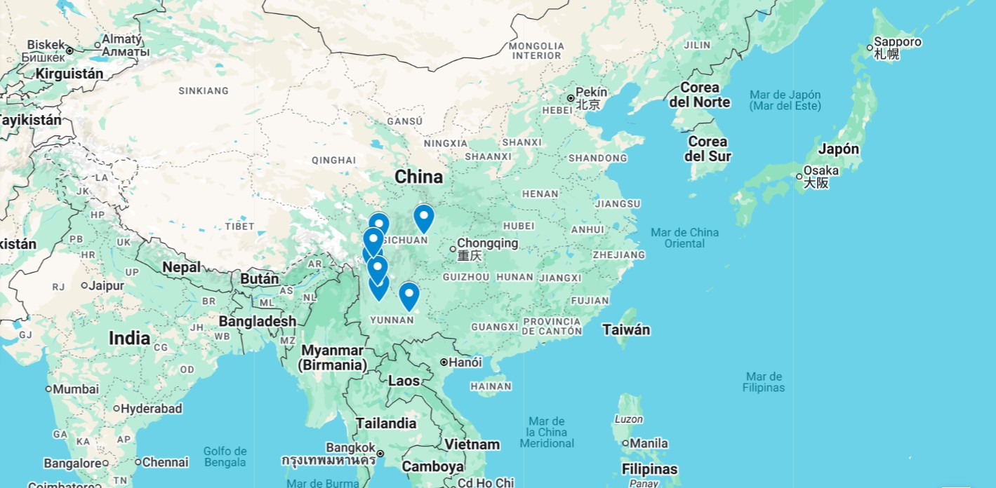 Mapa de la ruta per viatjar a la Xina rural — Yunnan i Sichuan occidental