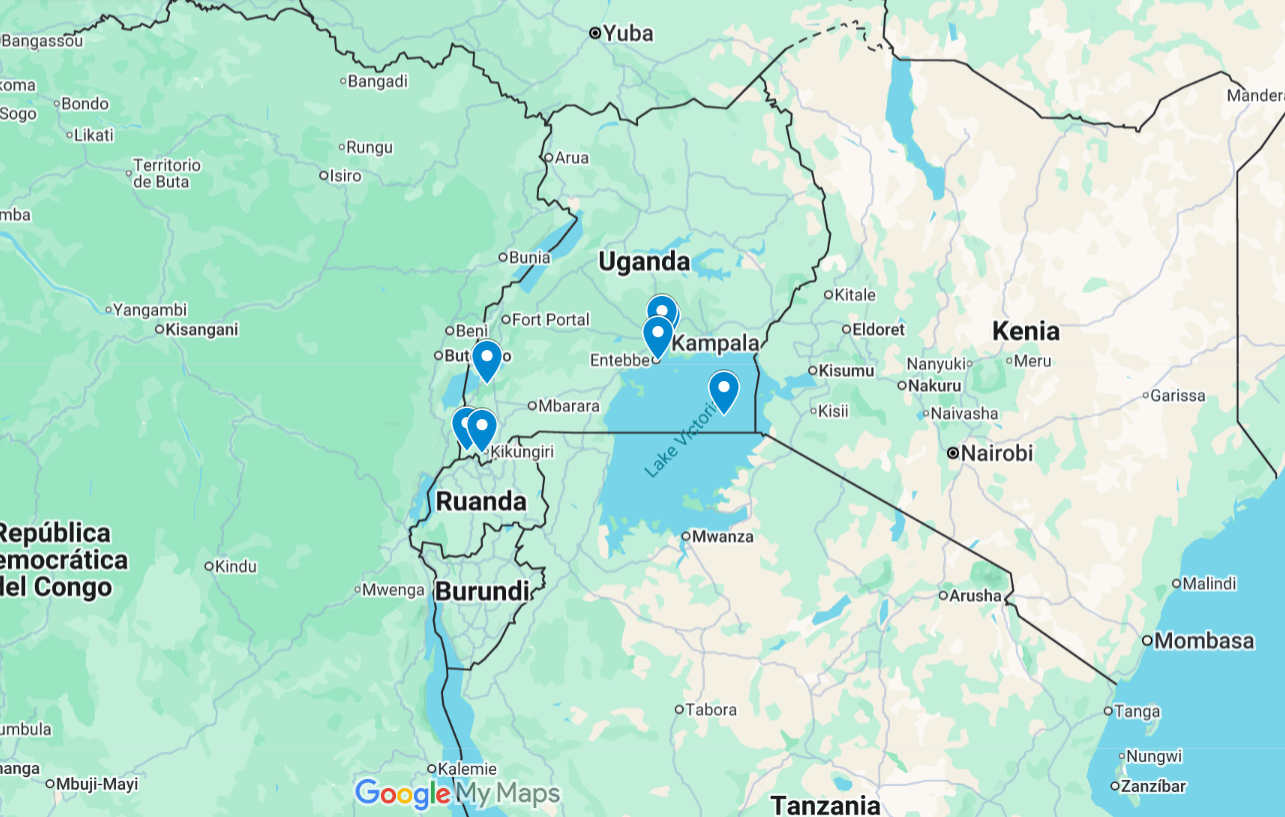 Mapa de la ruta per Uganda