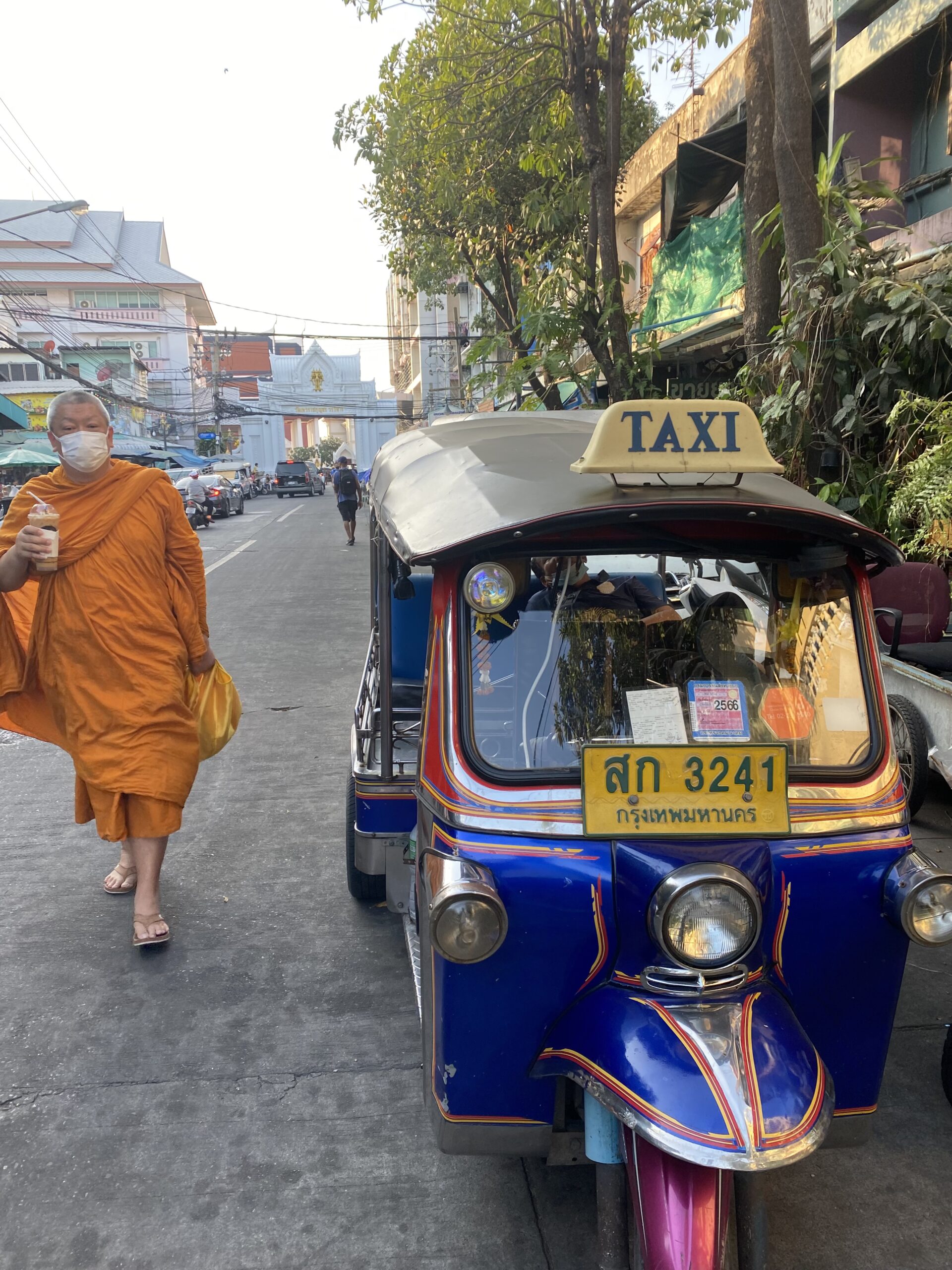 Tuk-tuk i monjo en un carrer de Tailàndia