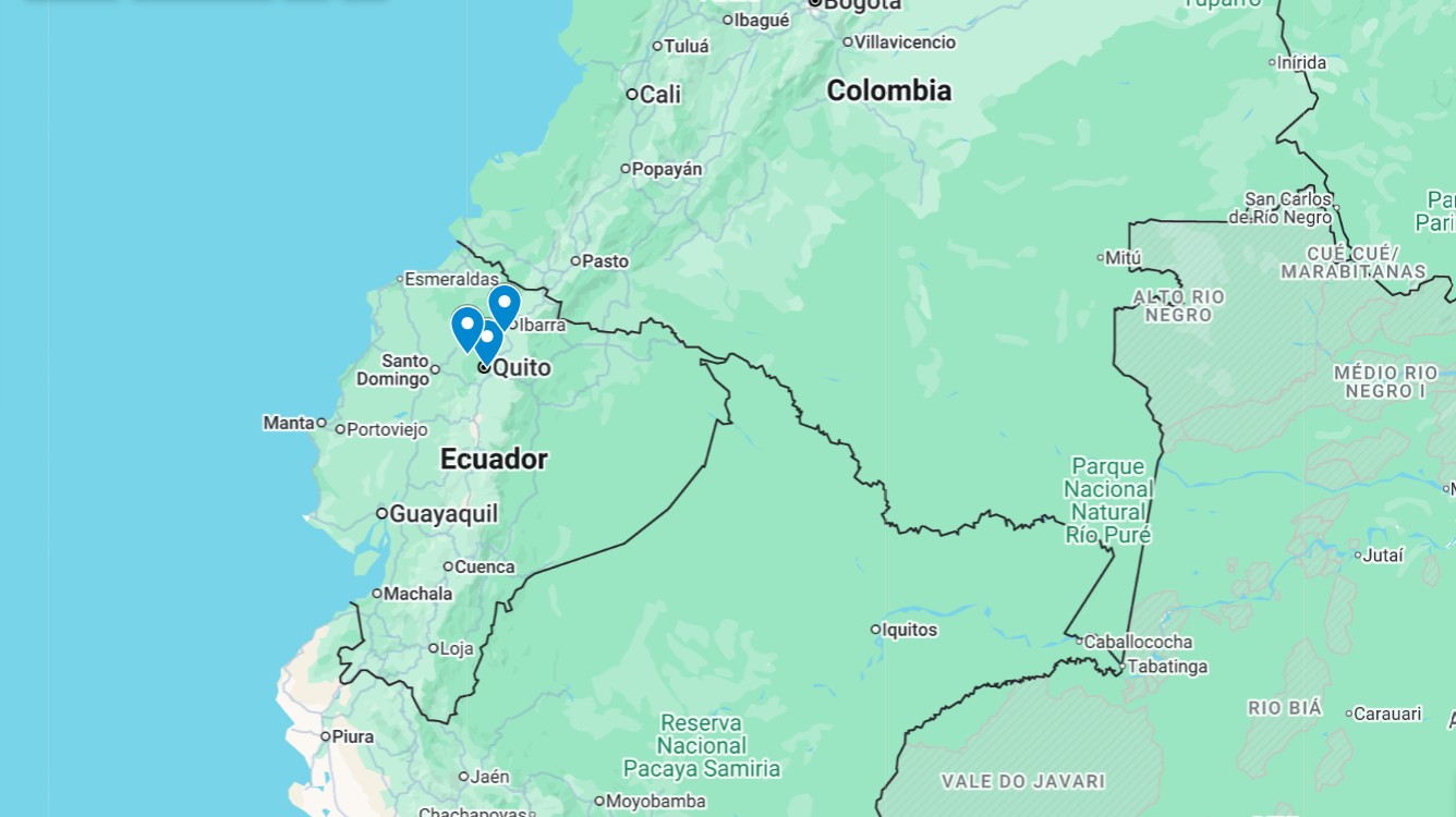 Mapa de la ruta al nord de l'Equador — Quito, Mindo i Otavalo