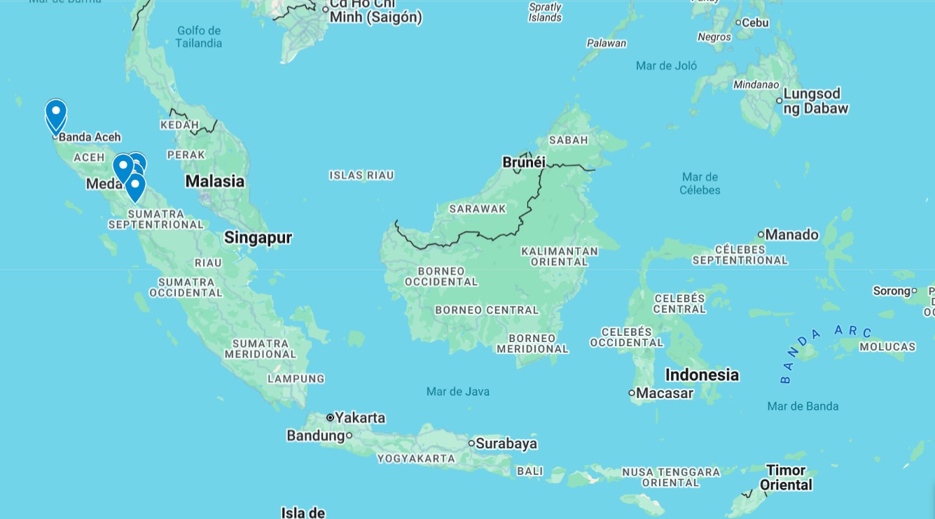 Mapa de la ruta per Indonèsia — Sumatra de sud a nord