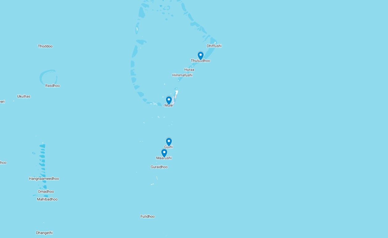 Mapa de Maldives — atolons Nord i Sud Màlé amb les illes locals
