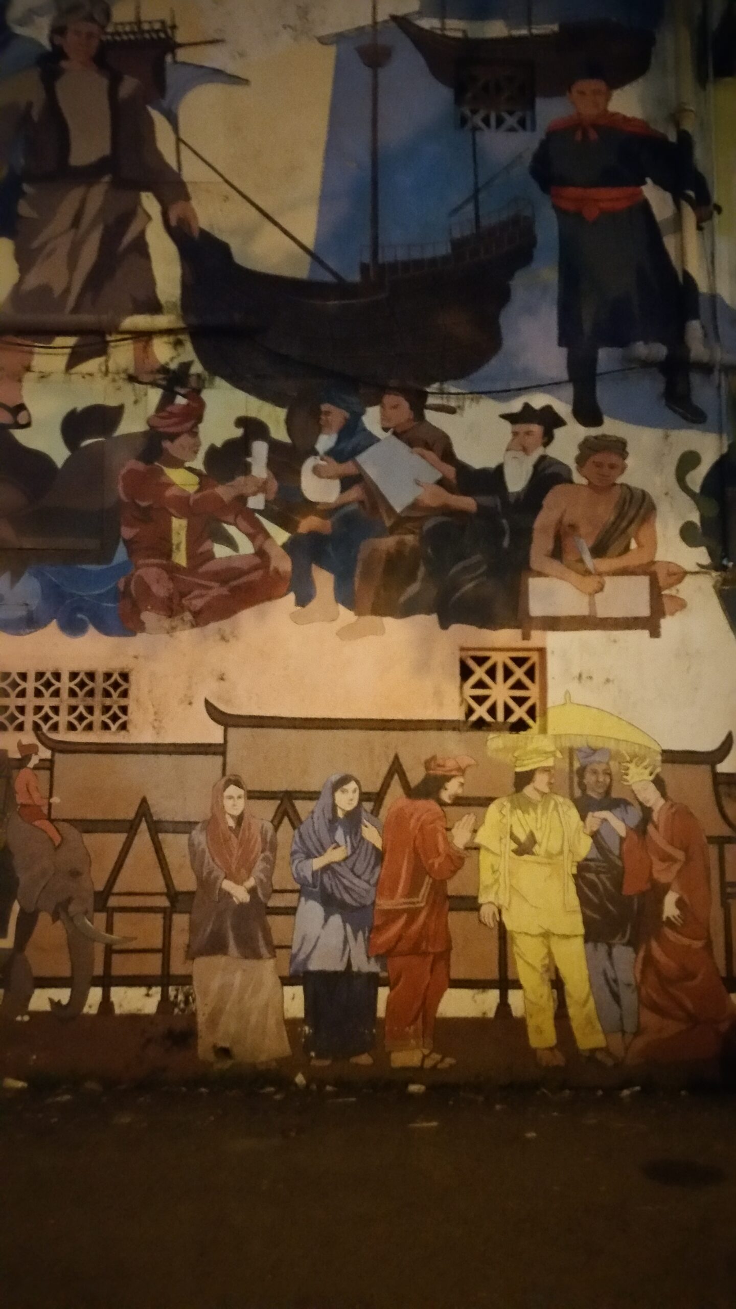 Mural amb una escena de la cultura tradicional de Melaka, Malàisia
