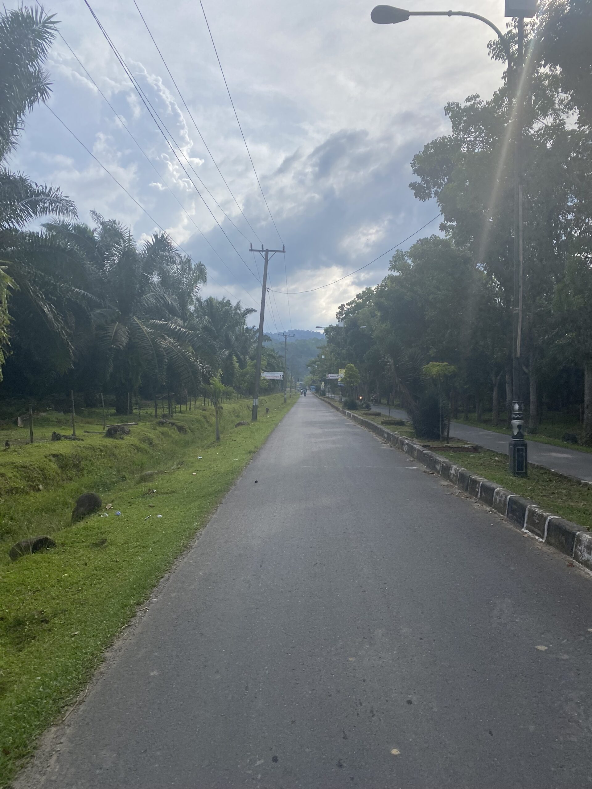 Carretera cap a Bukit Lawang amb les muntanyes de Sumatra al fons