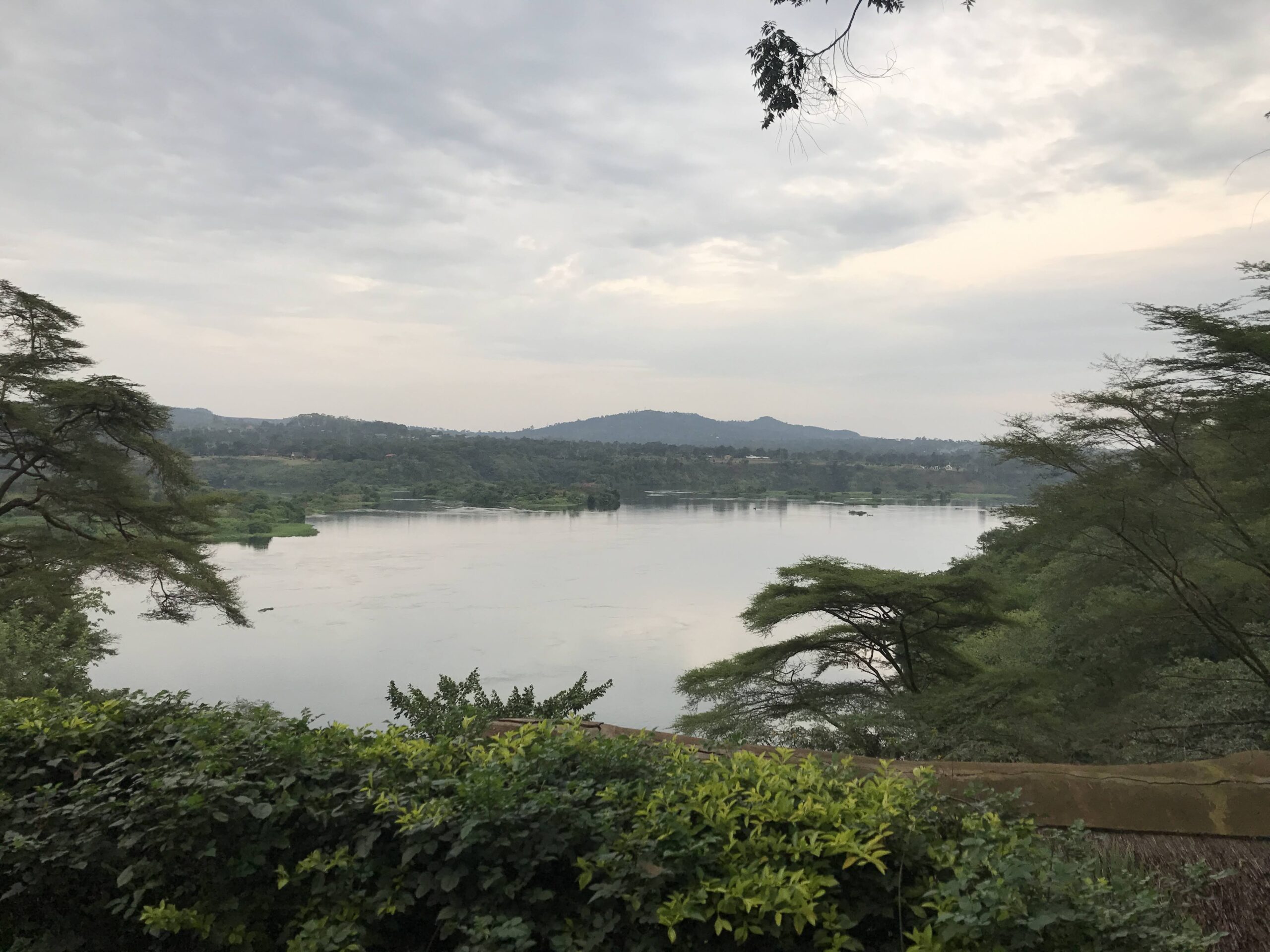 El llac Victoria envoltat de turons verds a Entebbe, Uganda