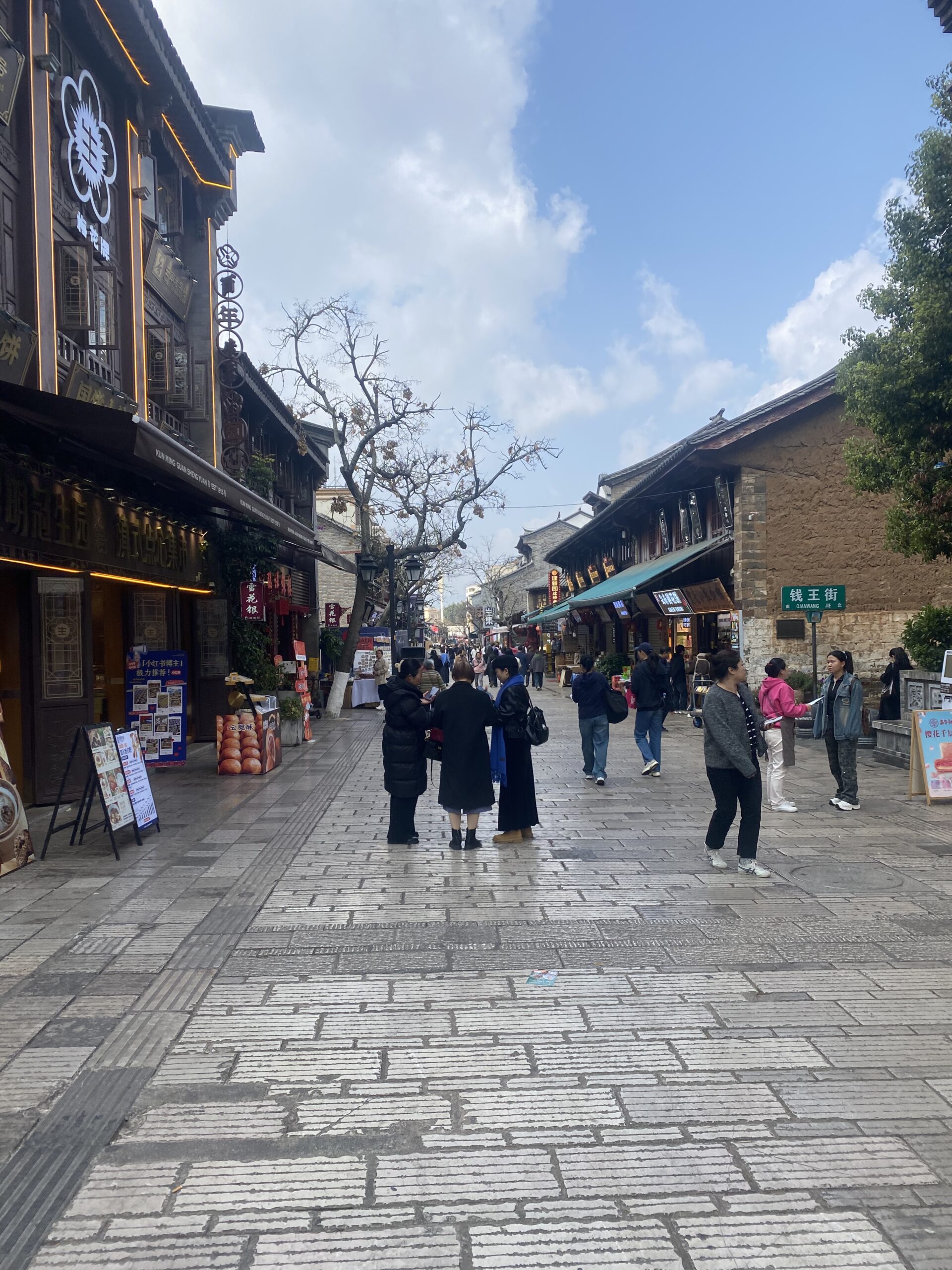 Carrer de vianants amb edificis tradicionals i gent passejant a Kunming